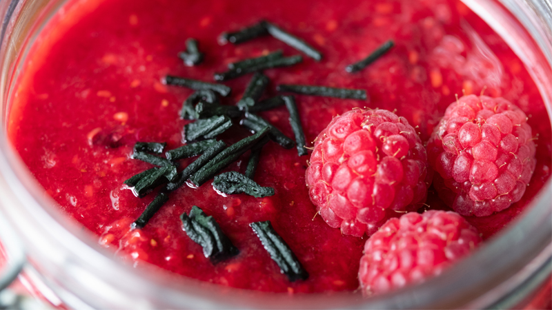 pudding graines de chia framboises spiruline